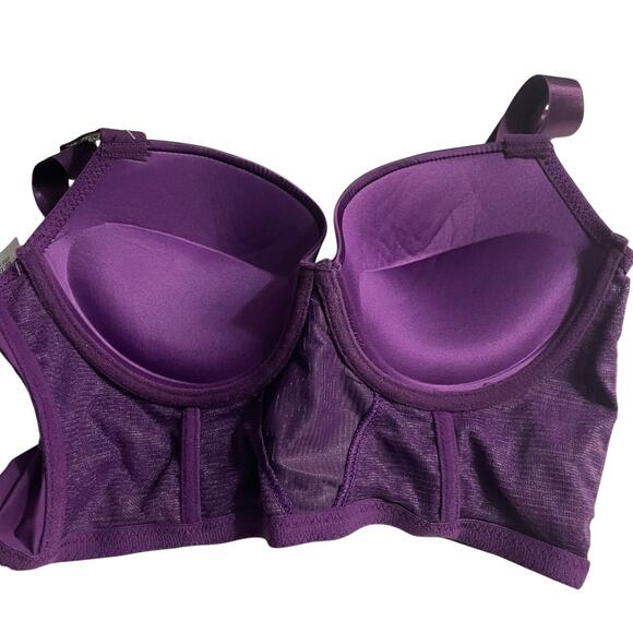 Bebe Womens Bra Size 38C Push Up Longline Bra Rhinstone Adjustable Straps Purple - Picture 7 of 10